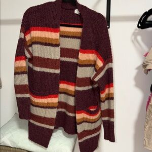 a new day Burgundy and Beige Striped Cardigan